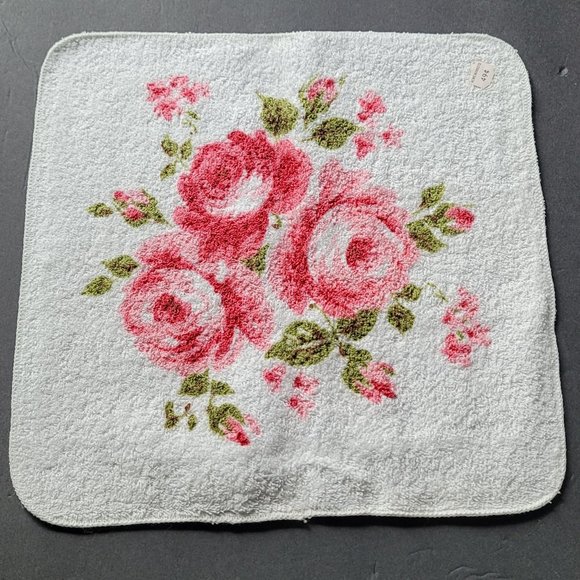 Vintage St Mary's Rose Print Bath Towel and Washcloth Set of 2 NWT White Pink Gr - Picture 2 of 5
